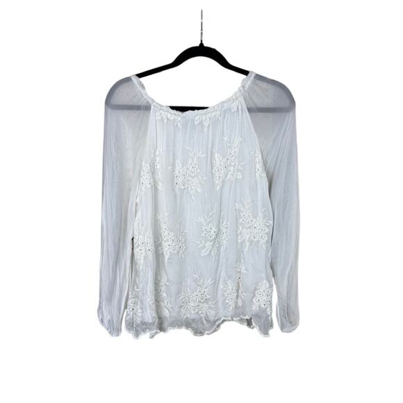 Angela Moda Italy White Silk Off-Shoulder Blouse Fairycore Whimsical - Picture 4 of 9